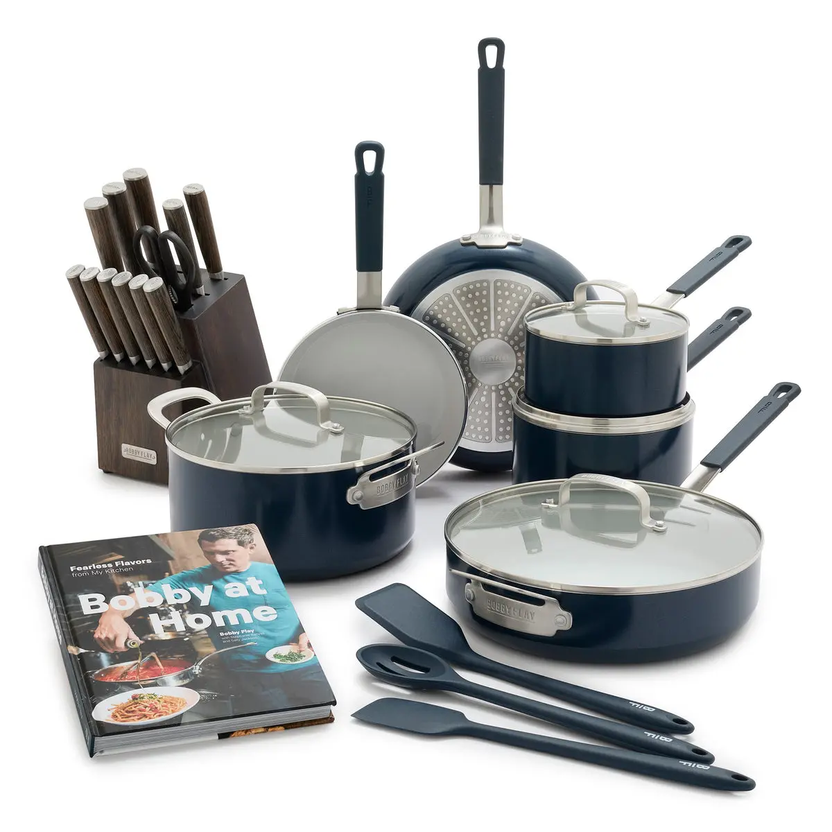 Bobby Flay By Greenpan Ultimate Set With Bobby At Home Cookbook | Oxford Blue 1