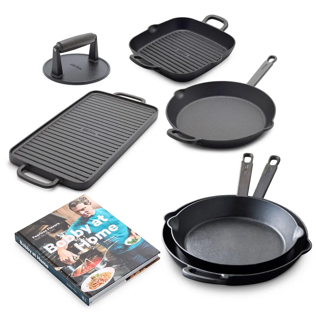 Bobby Flay By Greenpan 6-Piece Cast Iron Set With Bobby At Home Cookbook 1