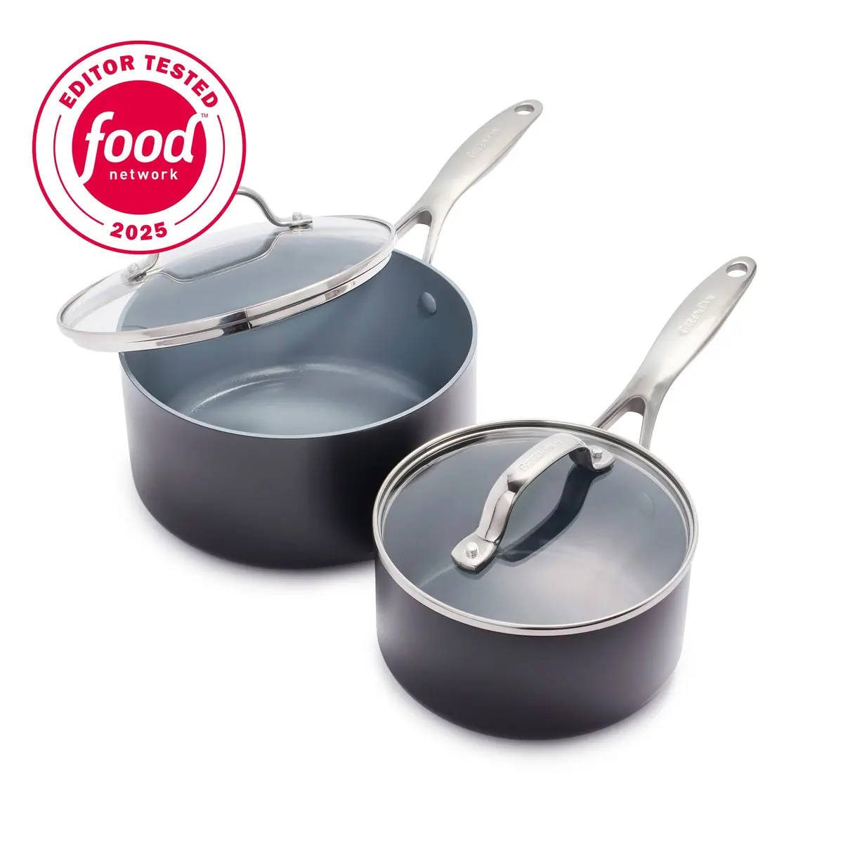 Valencia Pro Ceramic Nonstick 1.5-Quart And 3-Quart Saucepan Set With Lids | Gray 1