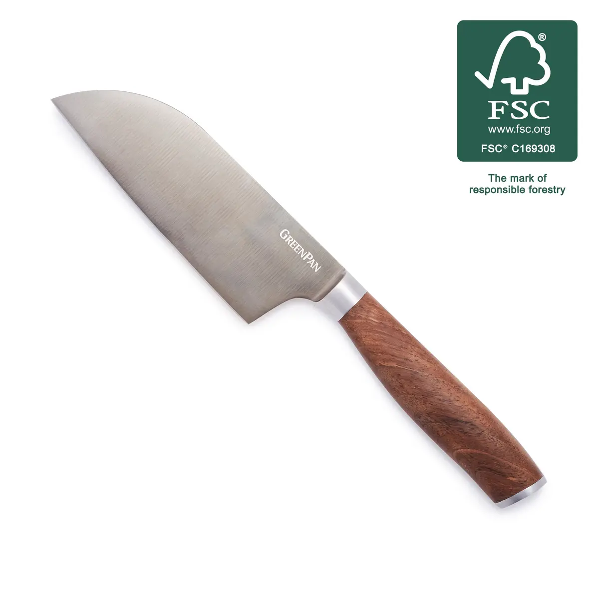 Premiere Titanium Cutlery 5" Small Santoku With Walnut Handle 1