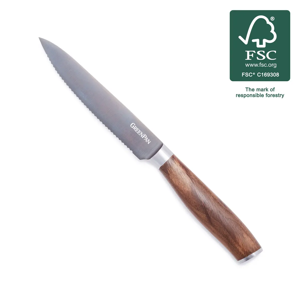 Premiere Titanium Cutlery 5" Serrated Utility Knife With Walnut Handle 1