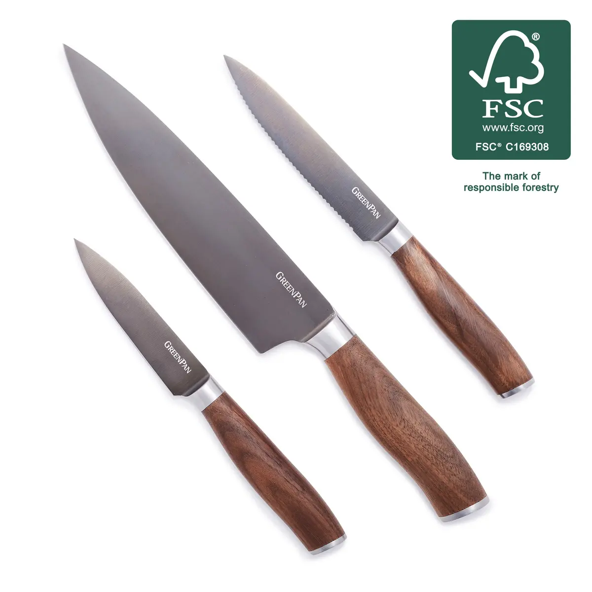 Premiere Titanium Cutlery 3-Piece Knife Set With Walnut Handles 1