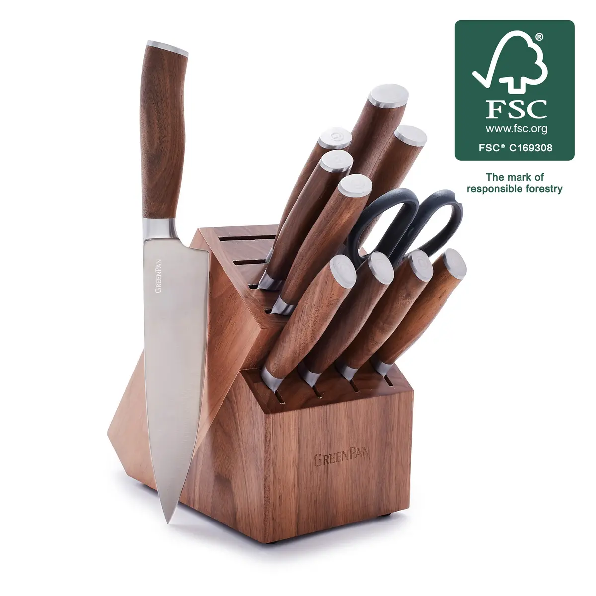 Premiere Titanium Cutlery 12-Piece Knife Block Set With Walnut Handles 1