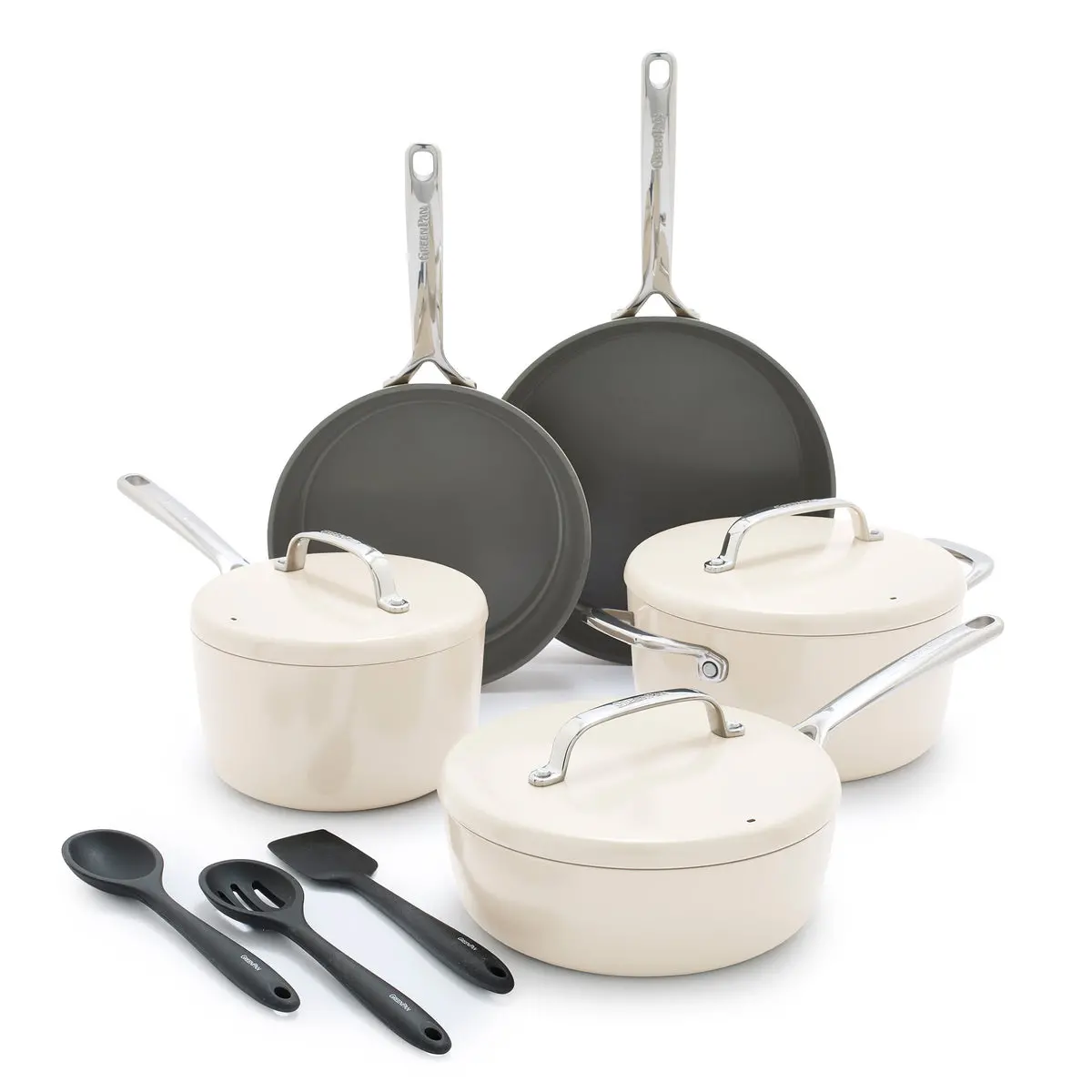 Gp5 Colors Ceramic Nonstick 11-Piece Cookware Set With Mirror Handles | Cloud Cream 1