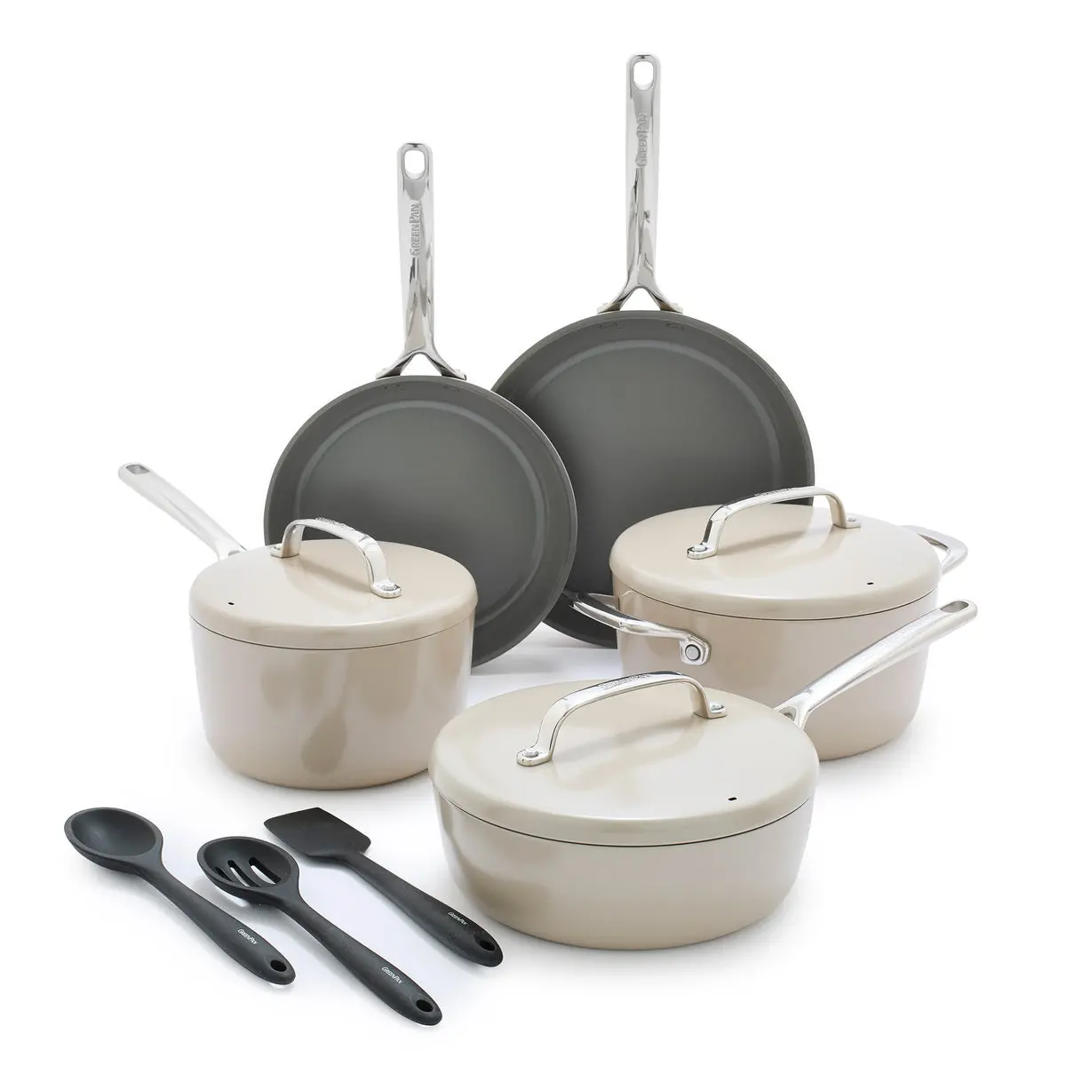 Gp5 Colors Ceramic Nonstick 11-Piece Cookware Set With Mirror Handles | Taupe 1