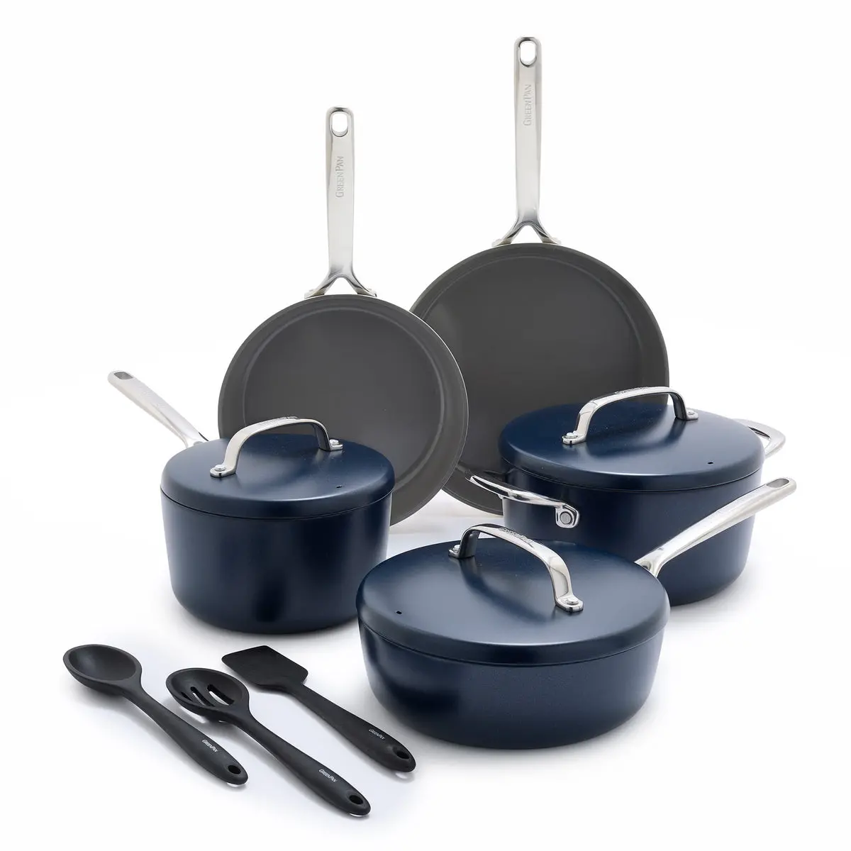 Gp5 Colors Ceramic Nonstick 11-Piece Cookware Set With Mirror Handles | Oxford Blue 1