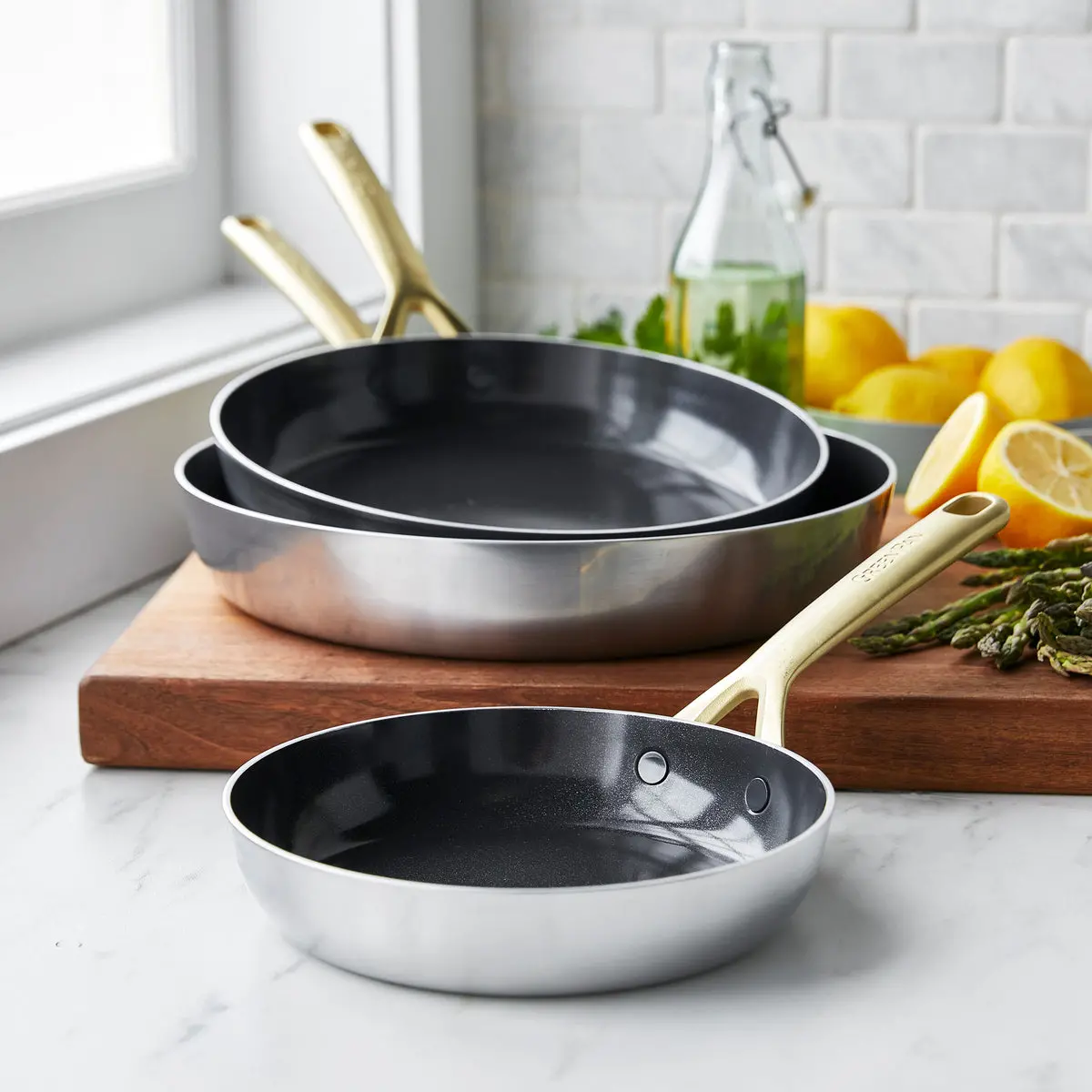 Gp5 Stainless Steel 8", 10" And 12" Frypan Set | Champagne Handles 2