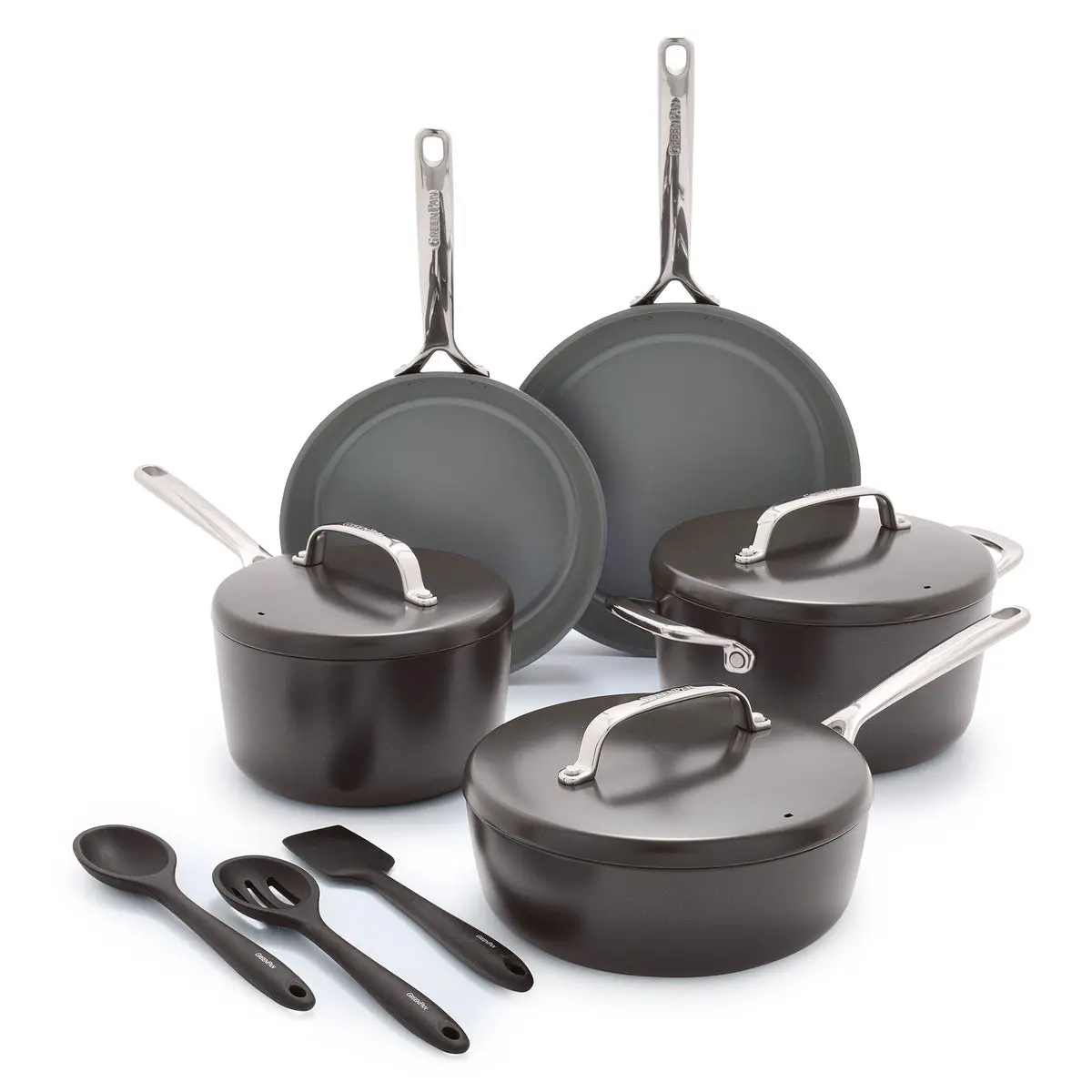 Gp5 Colors Ceramic Nonstick 11-Piece Cookware Set With Mirror Handles | Cocoa 1
