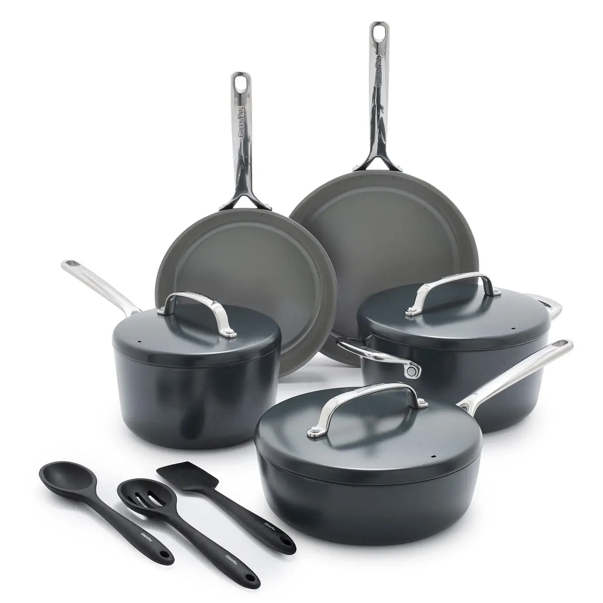 Gp5 Colors Ceramic Nonstick 11-Piece Cookware Set With Mirror Handles | Slate 1