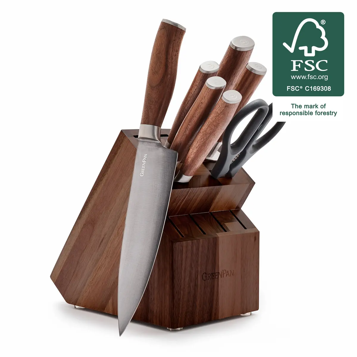 Premiere Titanium Cutlery 8-Piece Knife Block Set With Walnut Handles 1