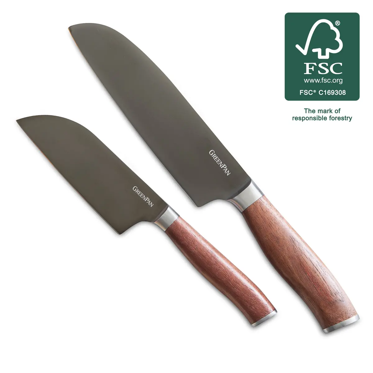 Premiere Titanium Cutlery 2-Piece Santoku Knife Set With Walnut Handles 1