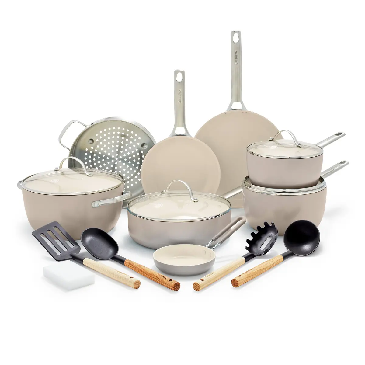 Padova Ceramic Nonstick 16-Piece Cookware Set | Taupe 1