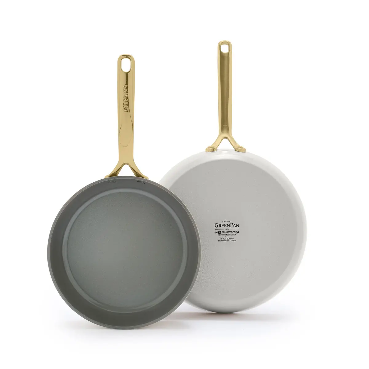 Gp5 Colors Ceramic Nonstick 9.5" And 11" Frypan Set With Champagne Handles | Cloud Cream 1