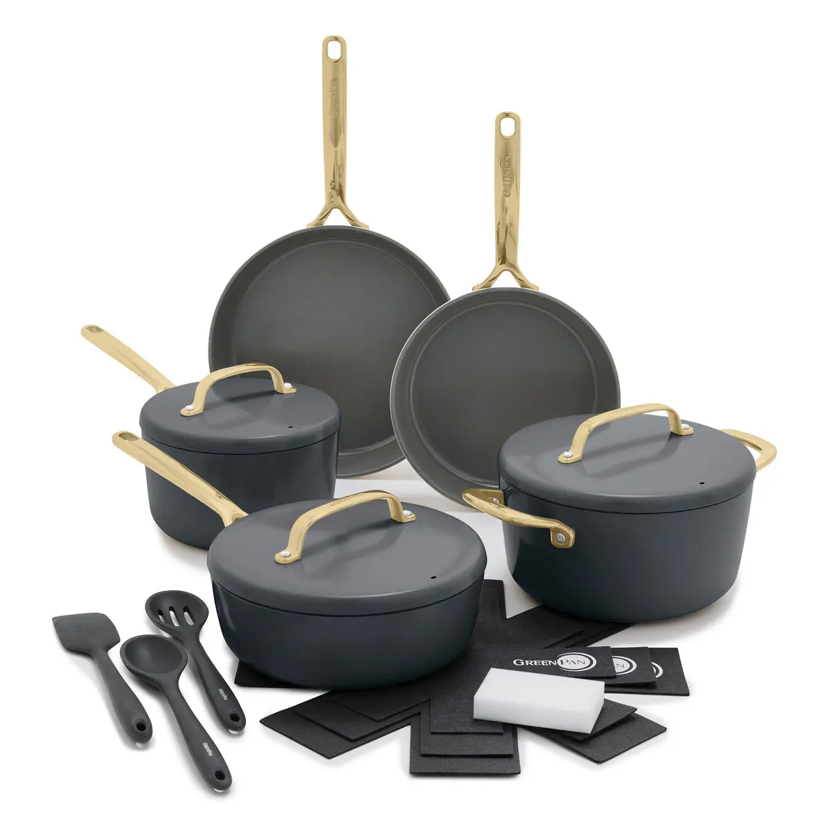 Gp5 Colors Ceramic Nonstick 11-Piece Cookware Set With Champagne Handles | Slate 1