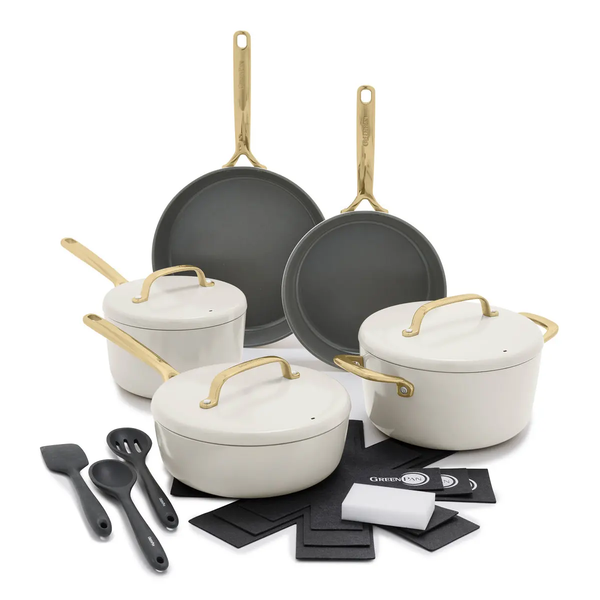 Gp5 Colors Ceramic Nonstick 11-Piece Cookware Set With Champagne Handles | Cloud Cream 1