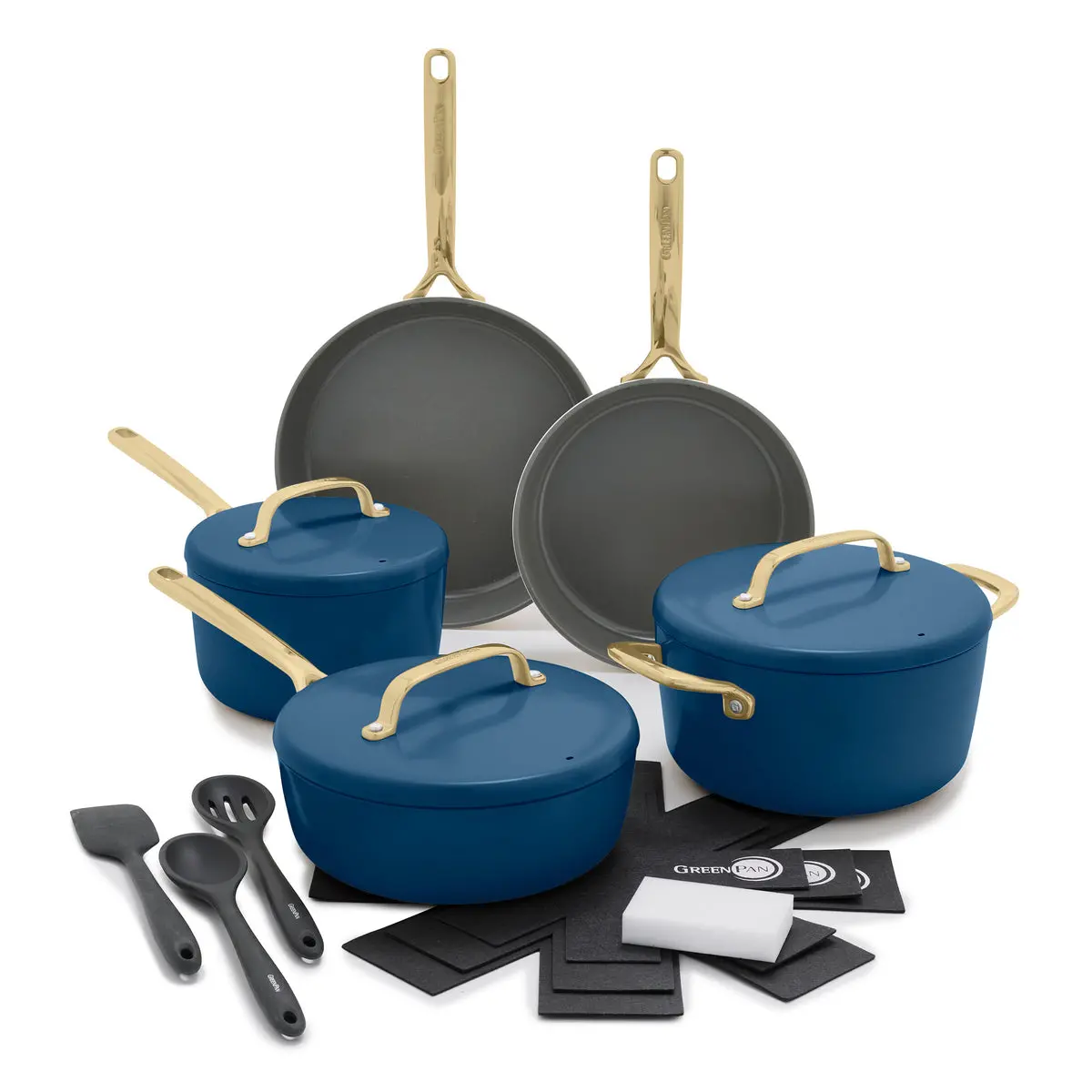 Gp5 Colors Ceramic Nonstick 11-Piece Cookware Set With Champagne Handles | Marine Blue 1