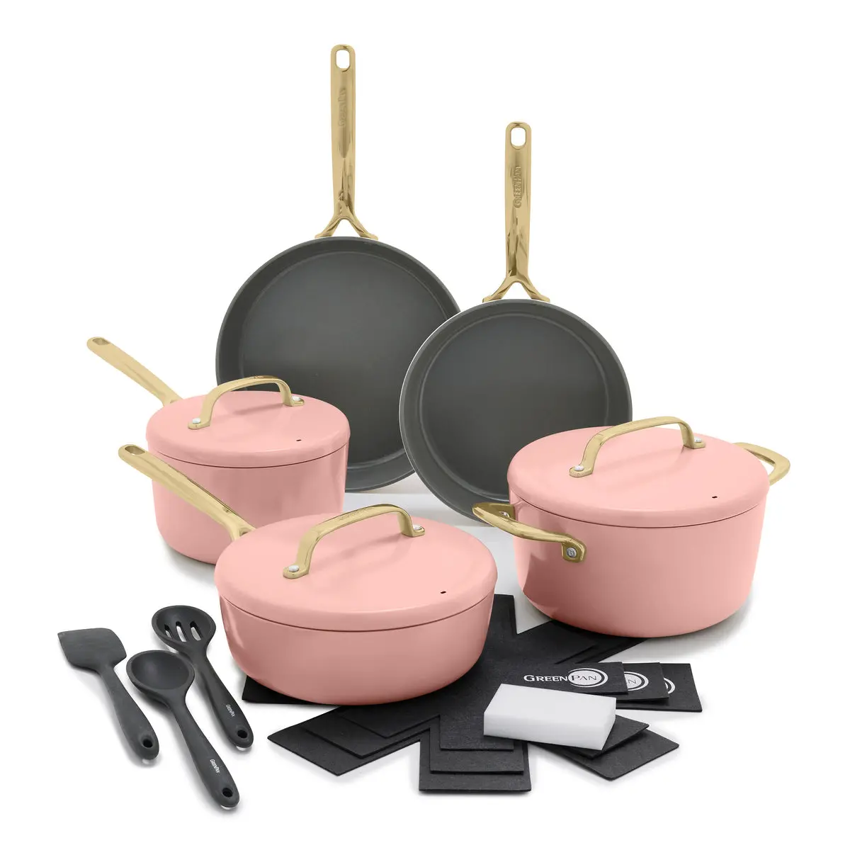 Gp5 Colors Ceramic Nonstick 11-Piece Cookware Set With Champagne Handles | Dusty Rose 1