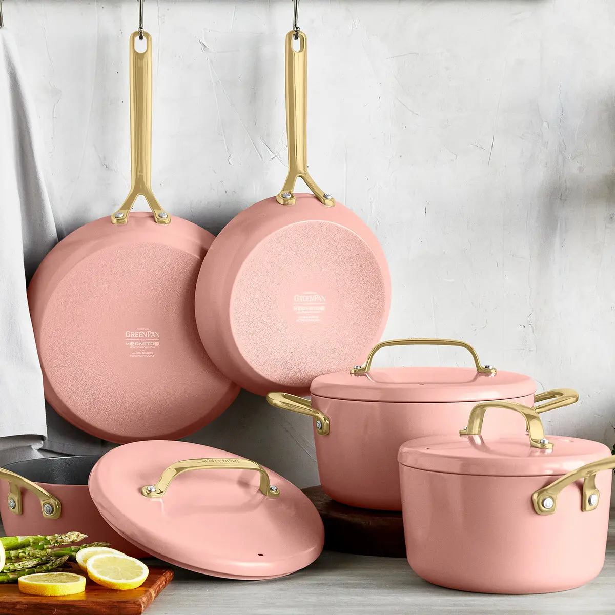 Gp5 Colors Ceramic Nonstick 11-Piece Cookware Set With Champagne Handles | Dusty Rose 2