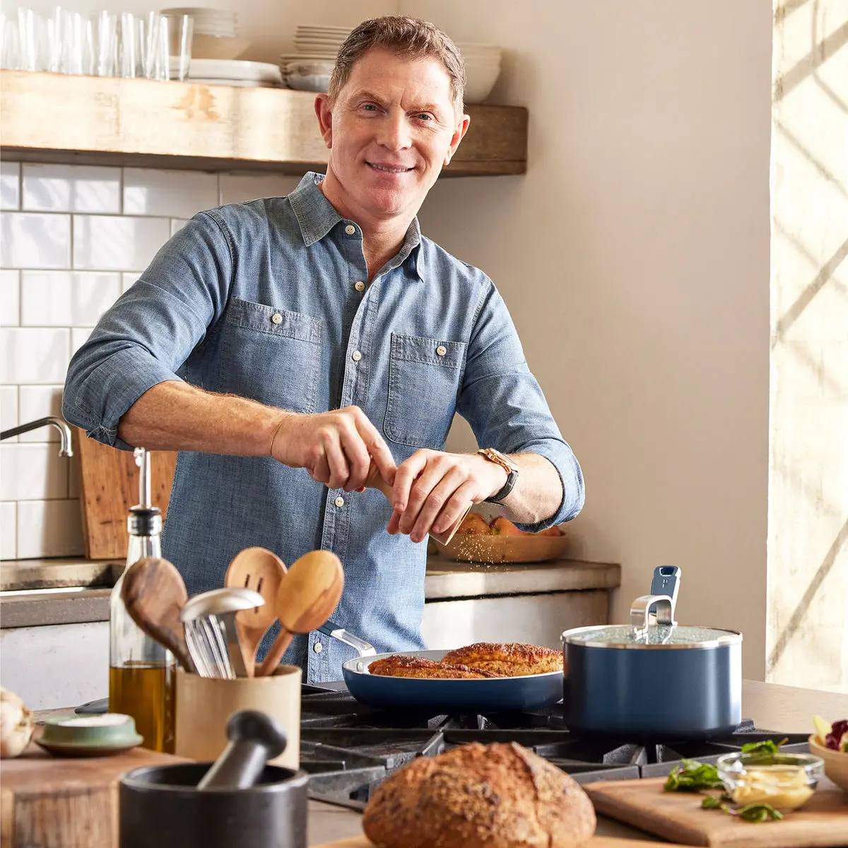 Bobby Flay By Greenpan Professional Ceramic Nonstick 2.53-Quart Saucepan With Lid | Oxford Blue 2