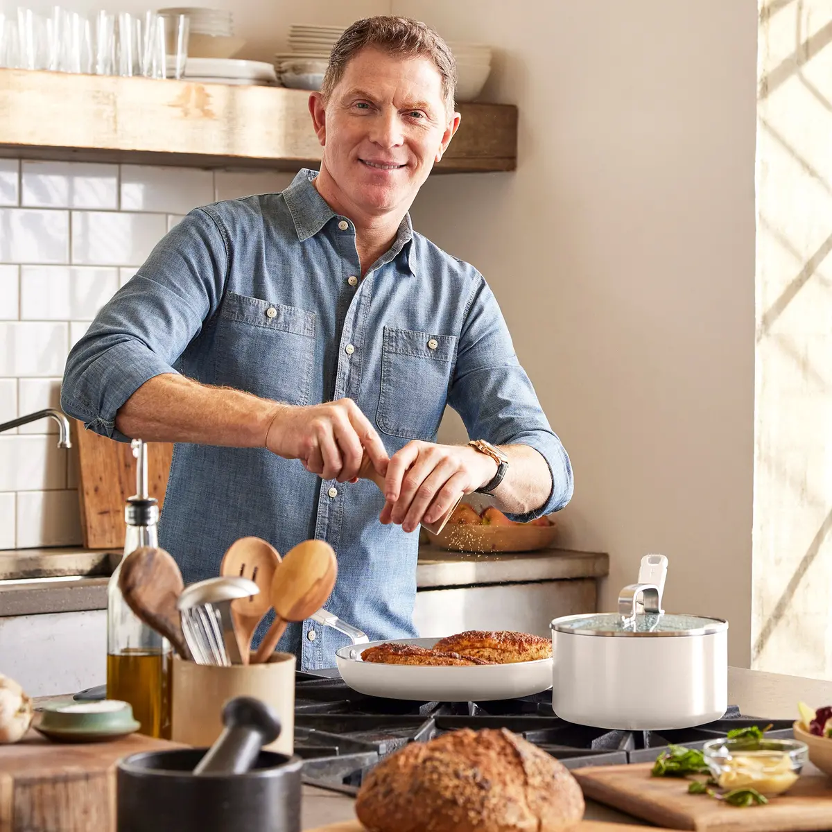 Bobby Flay By Greenpan Professional Ceramic Nonstick 6-Quart Stockpot With Lid | Cream 2