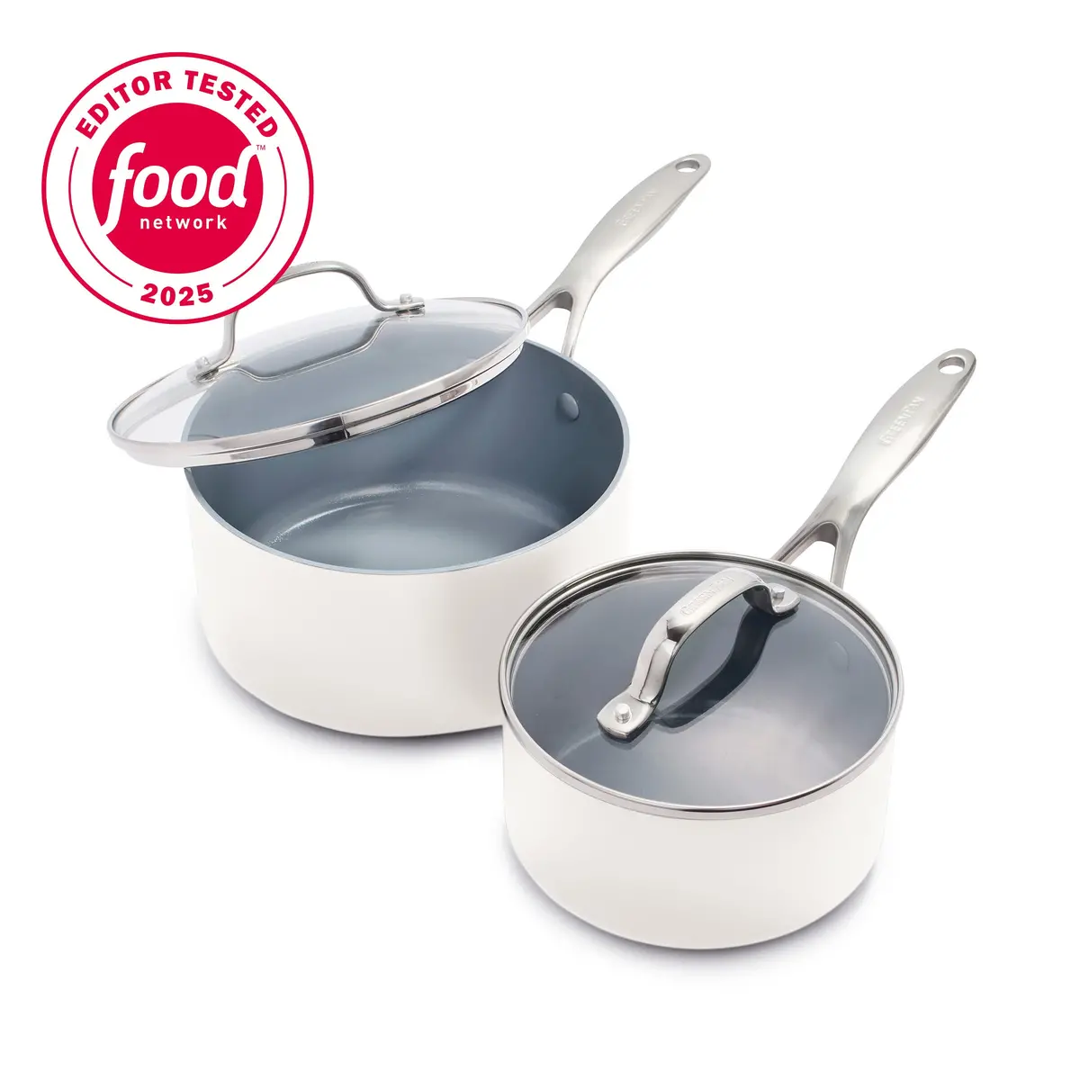 Valencia Pro Ceramic Nonstick 1.5-Quart And 3-Quart Saucepan Set With Lids | Cream 1