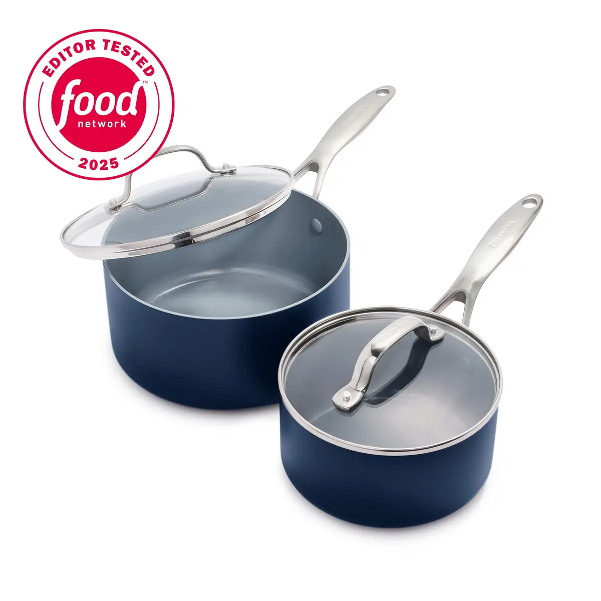 Valencia Pro Ceramic Nonstick 1.5-Quart And 3-Quart Saucepan Set With Lids | Twilight 1