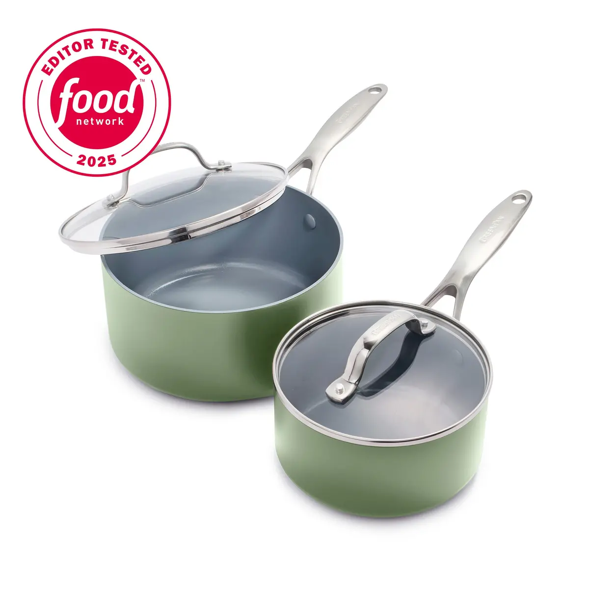 Valencia Pro Ceramic Nonstick 1.5-Quart And 3-Quart Saucepan Set With Lids | Sage 1