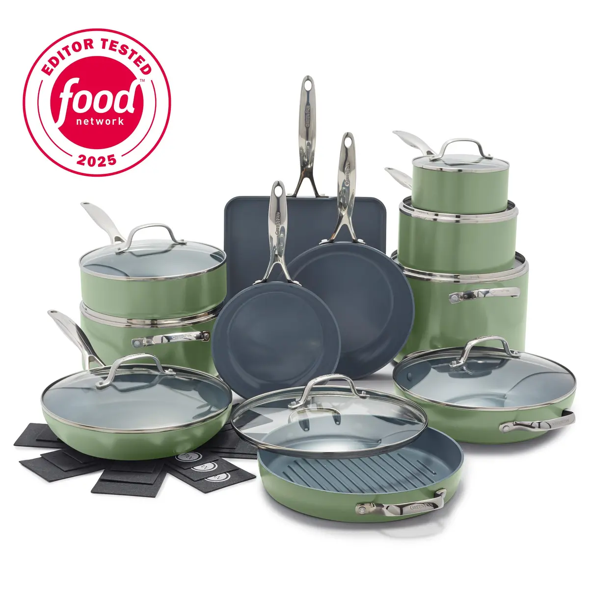 Valencia Pro Ceramic Nonstick 19-Piece Cookware Set | Sage 1
