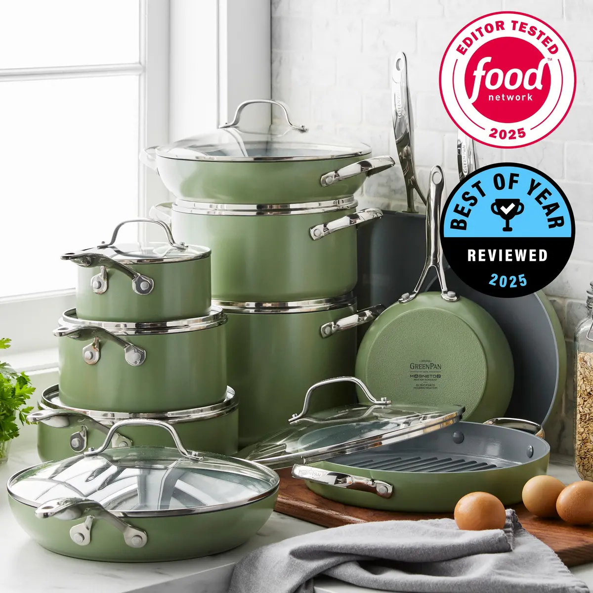 Valencia Pro Ceramic Nonstick 19-Piece Cookware Set | Sage 2
