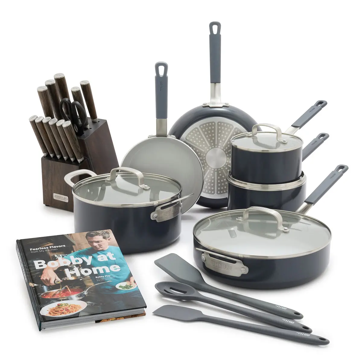 Bobby Flay By Greenpan Ultimate Set With Bobby At Home Cookbook | Graphite 1