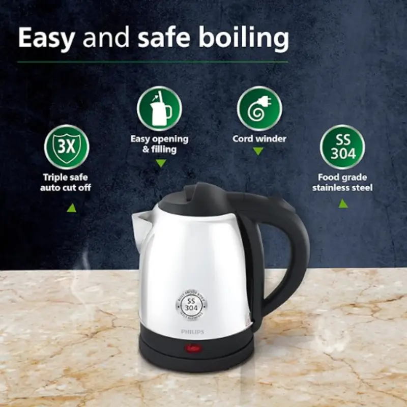 Refurbished Philips 1.5 L Kettle With 25% Thicker Body For Longer Life And Triple Safe Auto Cut Off - Hd9373/00 2