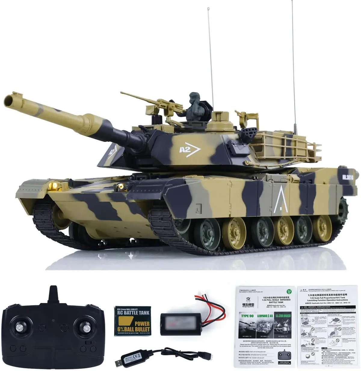 Heng Long® 1/24 Rc Battle Tank Abrams M1a2 – Professional Edition – 320° Rotating Turret, Infrared Battle, Bb Shooting & Real Sound 1