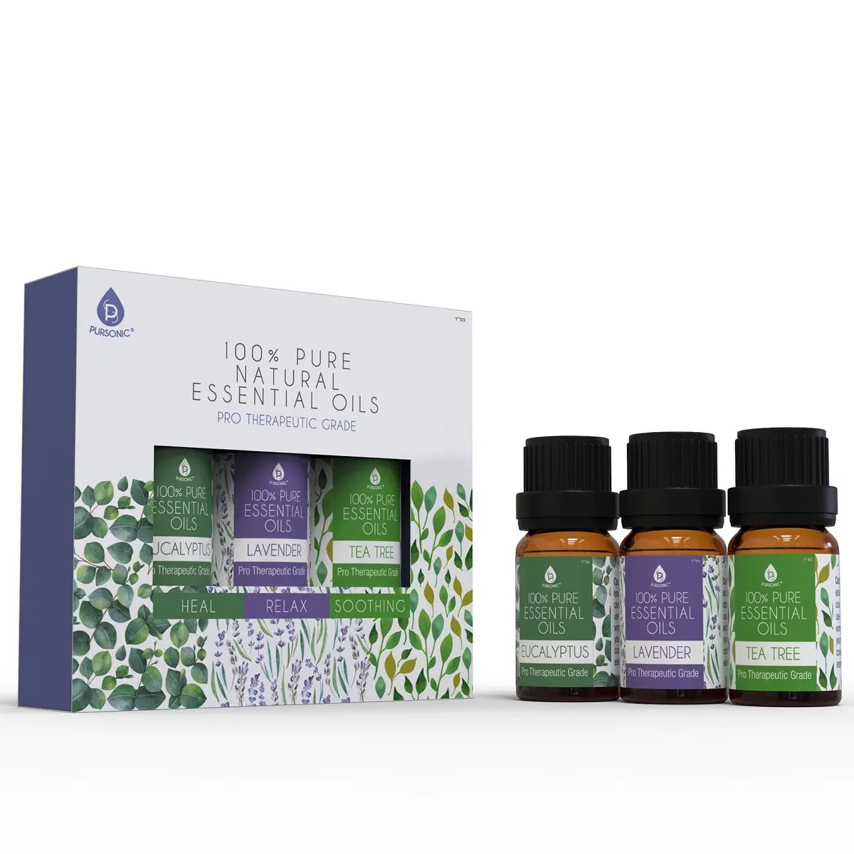 Pursonic 3 Pack Of 100% Pure Essential Oils (Eucalyptus, Lavender & Tea Tree) 1