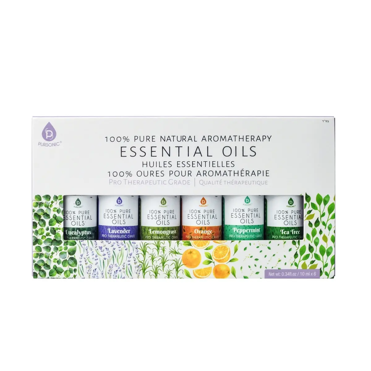 Pursonic 6 Pack Of 100% Pure Essential Aromatherapy Oils 1