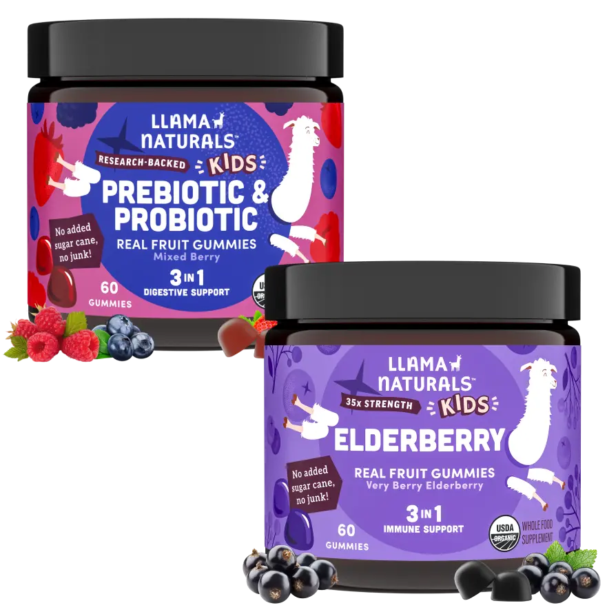 Llama Naturals Kids Gut & Immune Support Bundle – Pre & Probiotic + Elderberry Gummies 1