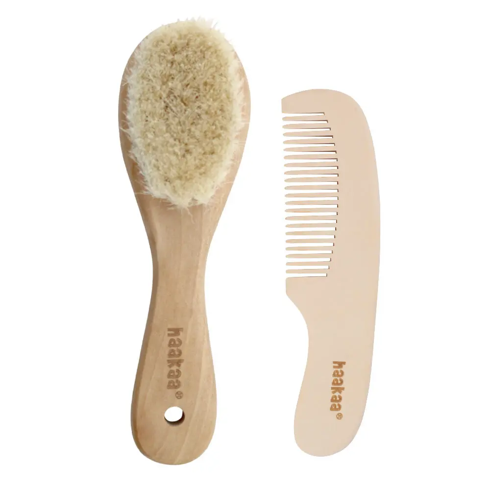 Haakaa Goats Wool Wooden Baby Brush & Comb Set 1