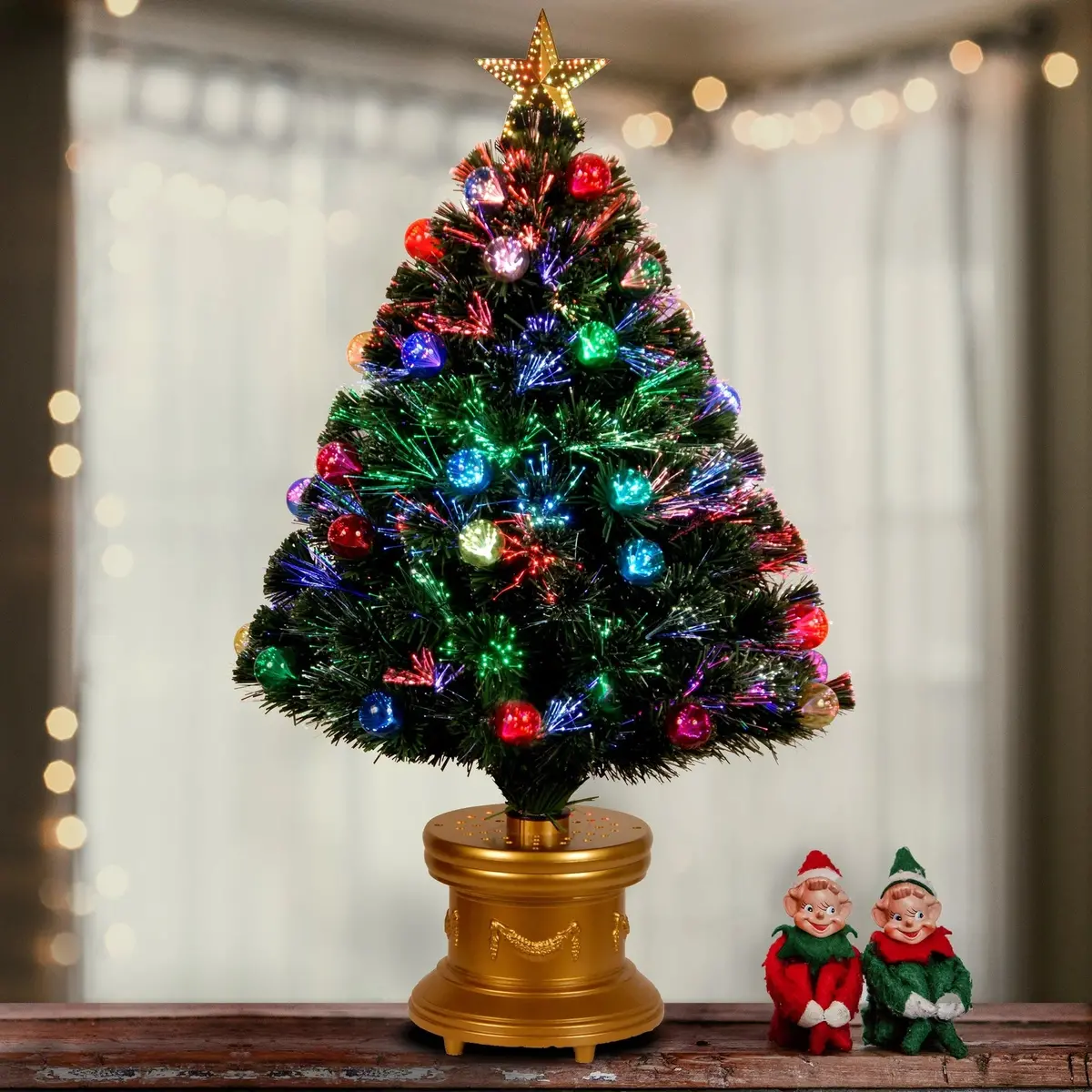 Fiber Optic Fireworks Artificial Christmas Tree With Ball Ornaments 1