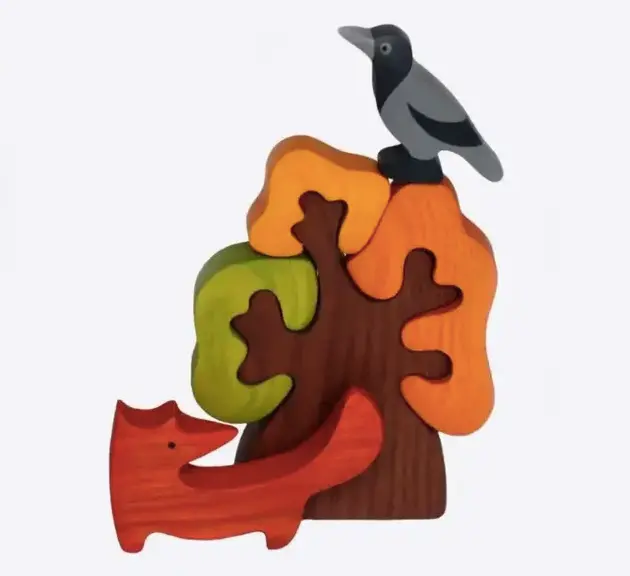 Poppybabyco Wooden Autumn Tree With Fox And Bird Figurines 1