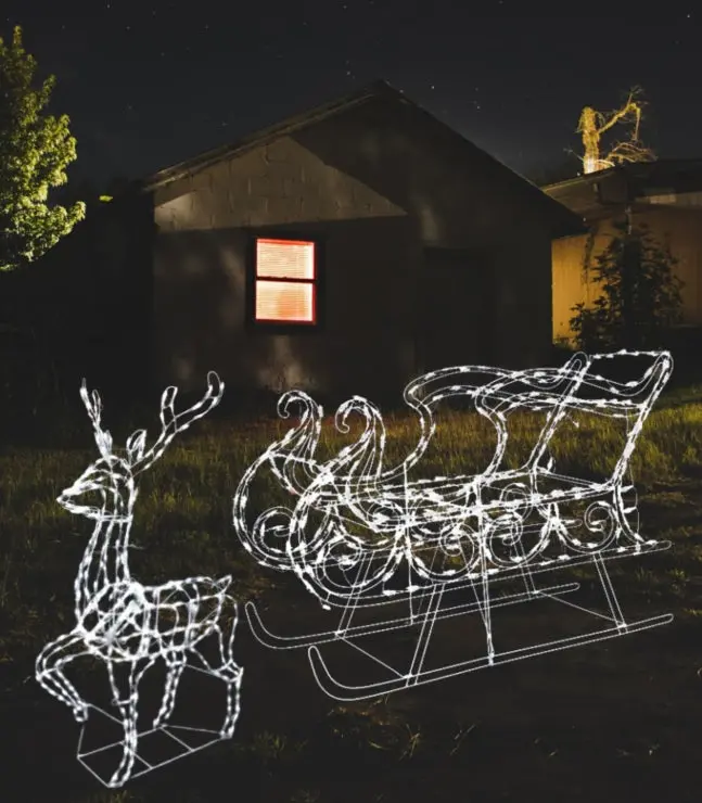 2-Piece Pure White Twinkling Led Sleigh And Elegant Buck Wire Sculpture Set 1