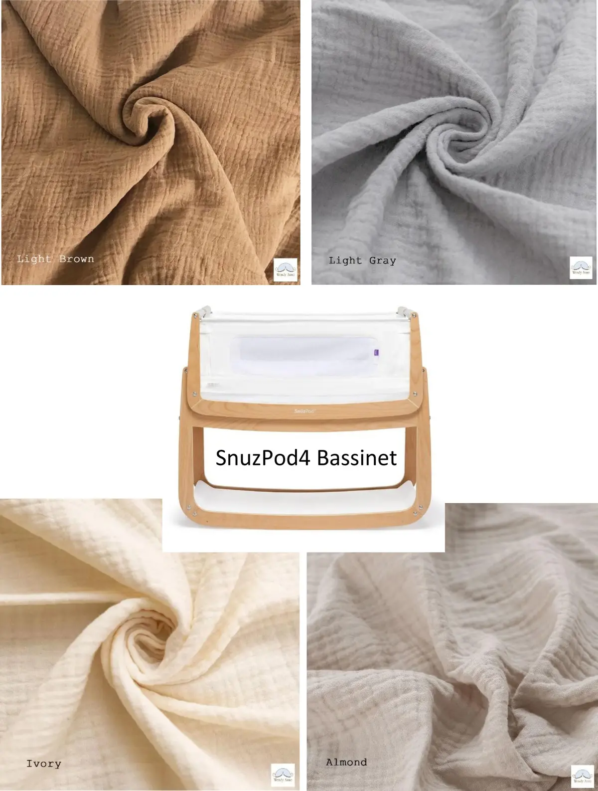 Wendy Anne Snuzpod 4 Bassinet Cradle Custom Made Fitted Sheet - Organic Cotton Gauze 1