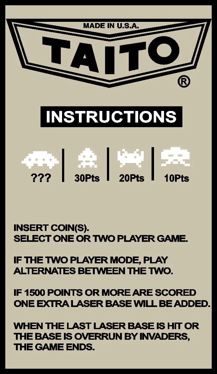 Space Invaders Us Instruction Decal 1
