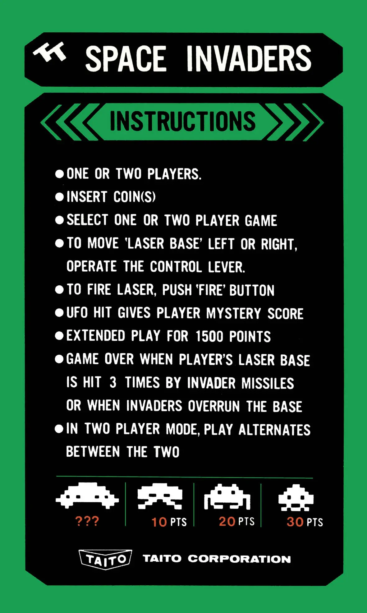 Space Invaders Instruction Decal 1