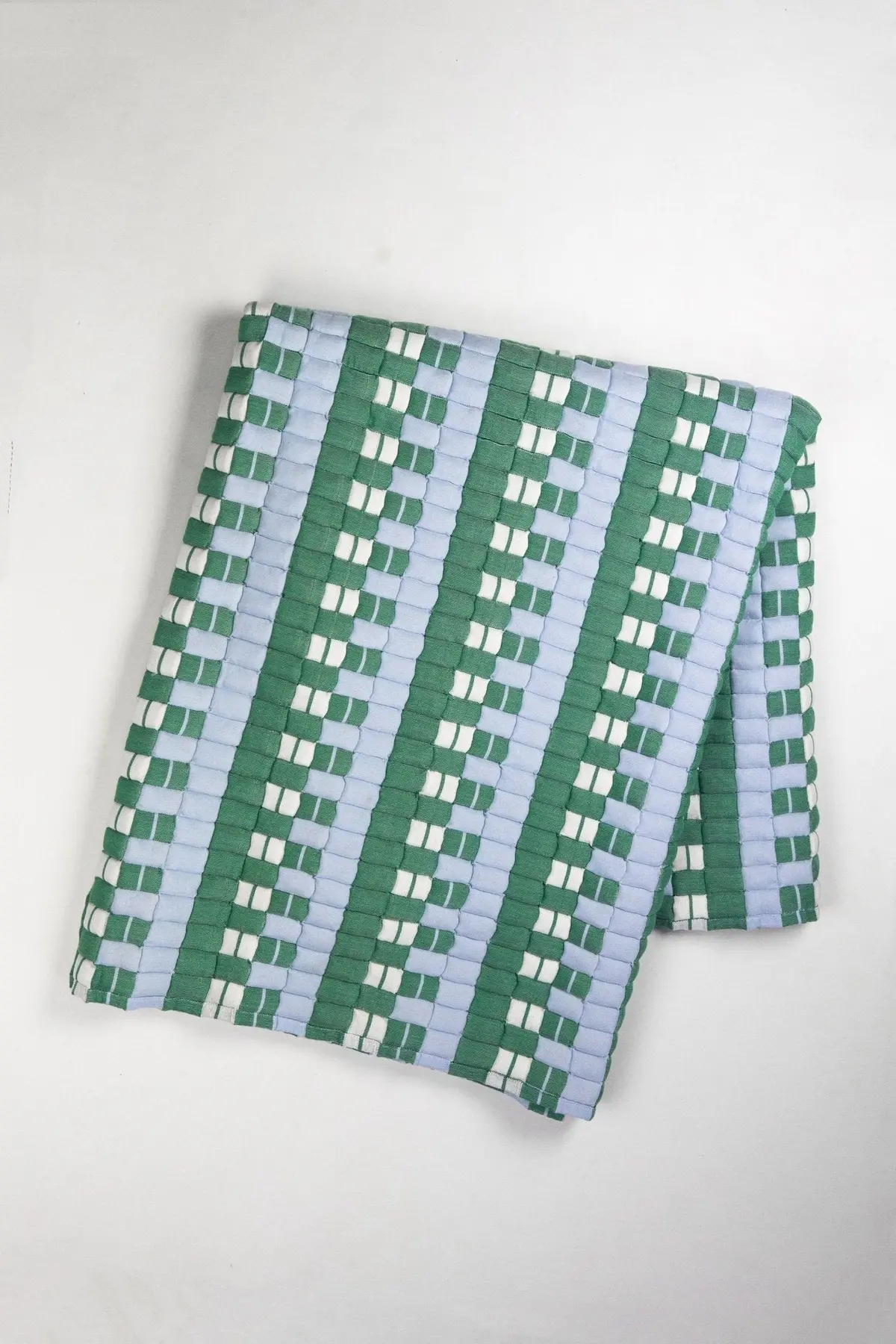 Archive New York Quilted Sujani Throw Blanket - Soft Blue, White And Green 1