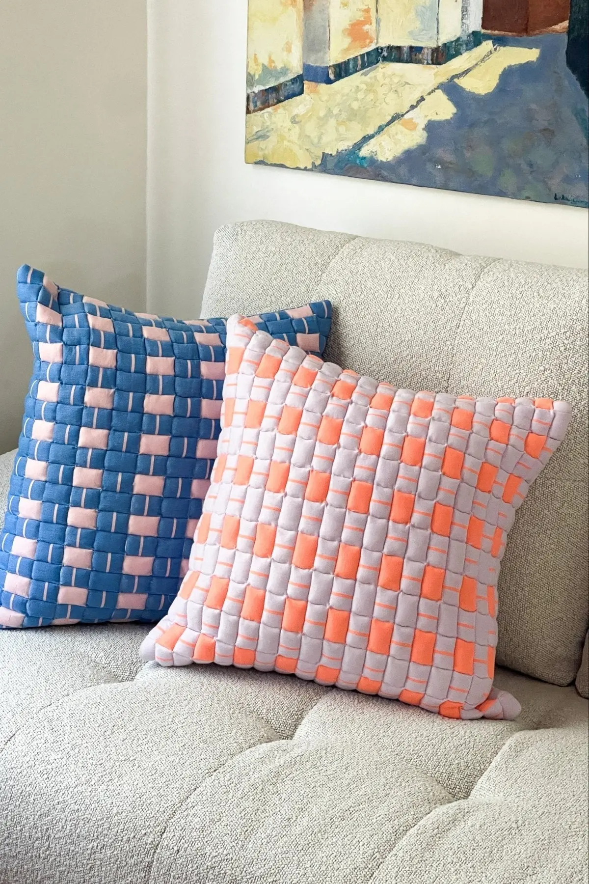Backordered: Archive New York Sujani Quilted Pillow In Pastel Lilac And Neon Orange 1