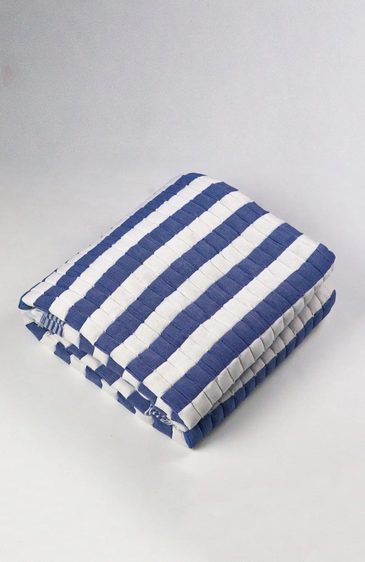 Archive New York Quilted Sujani Throw Blanket - Blue And White Striped 1