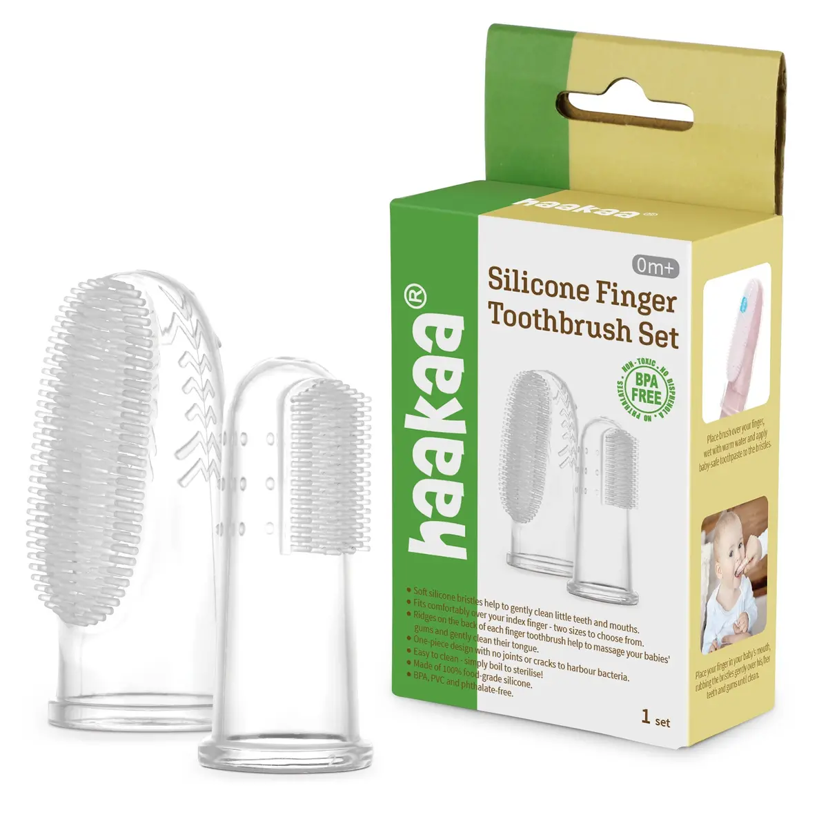 Haakaa Silicone Finger Toothbrush Set 2Pcs (Small & Large) 1