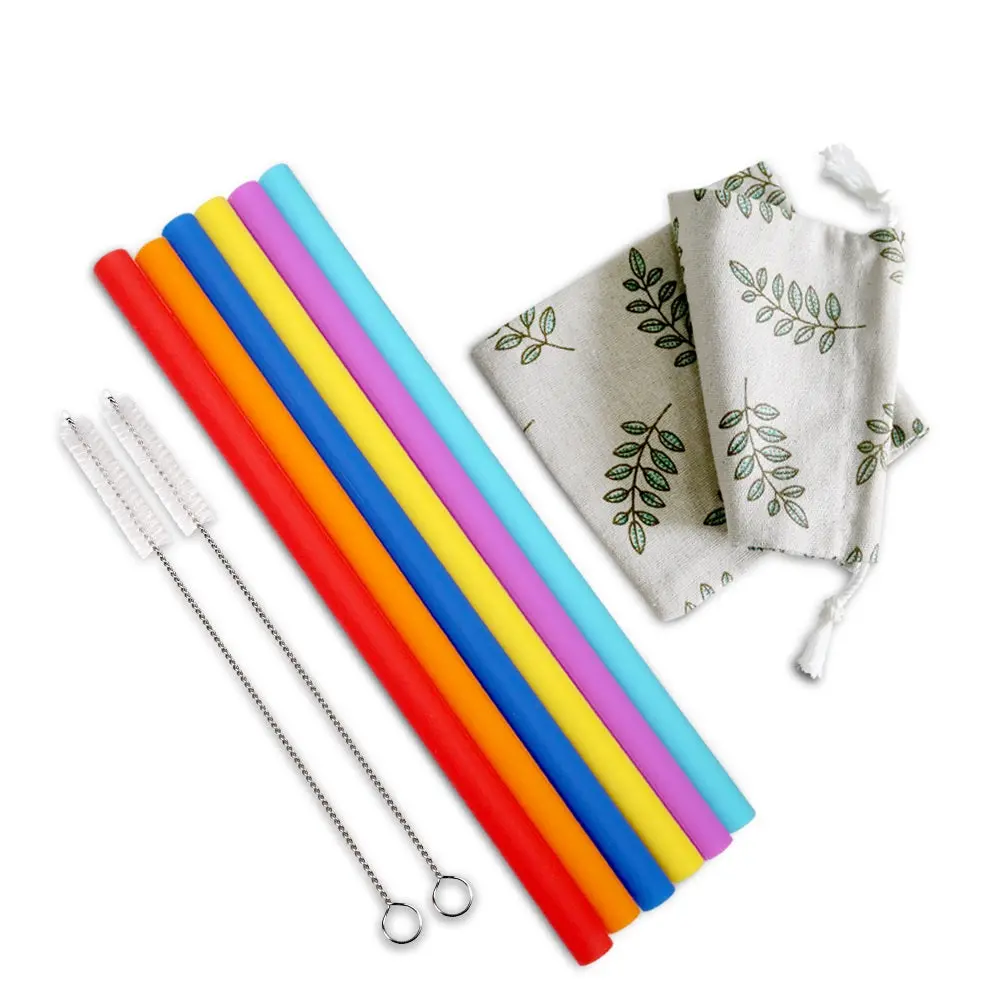 Haakaa Straight Silicone Straws With Cleaning Brushs, 6 Pk 1