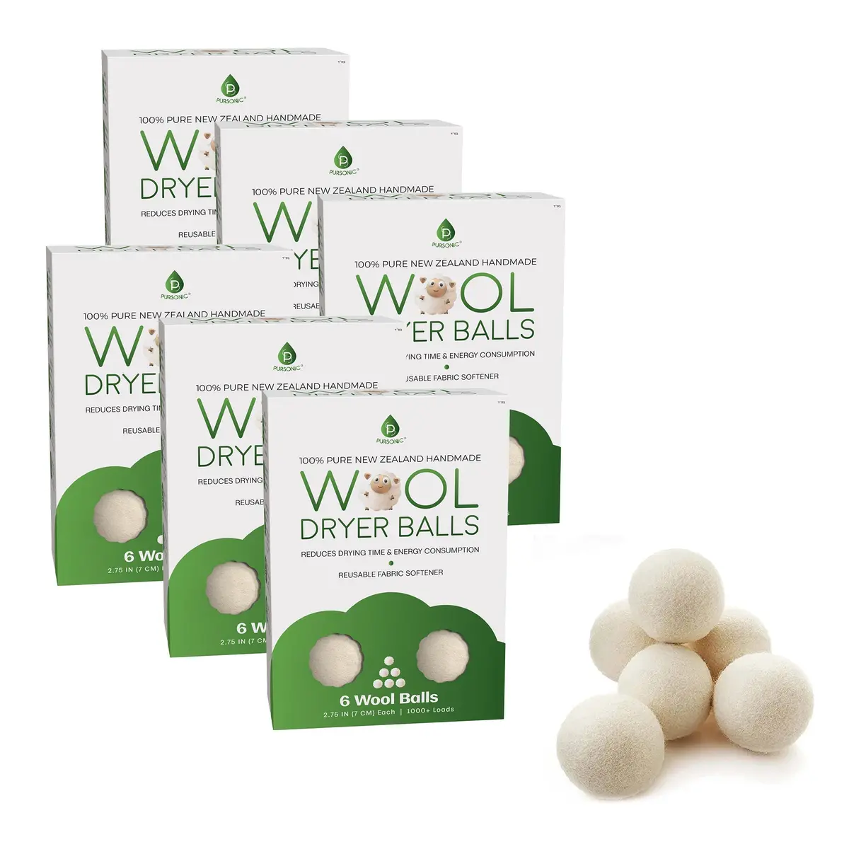 Pursonic 100% Pure New Zealand Wool Dryer Balls - Family Bundle (36 Pack) 1