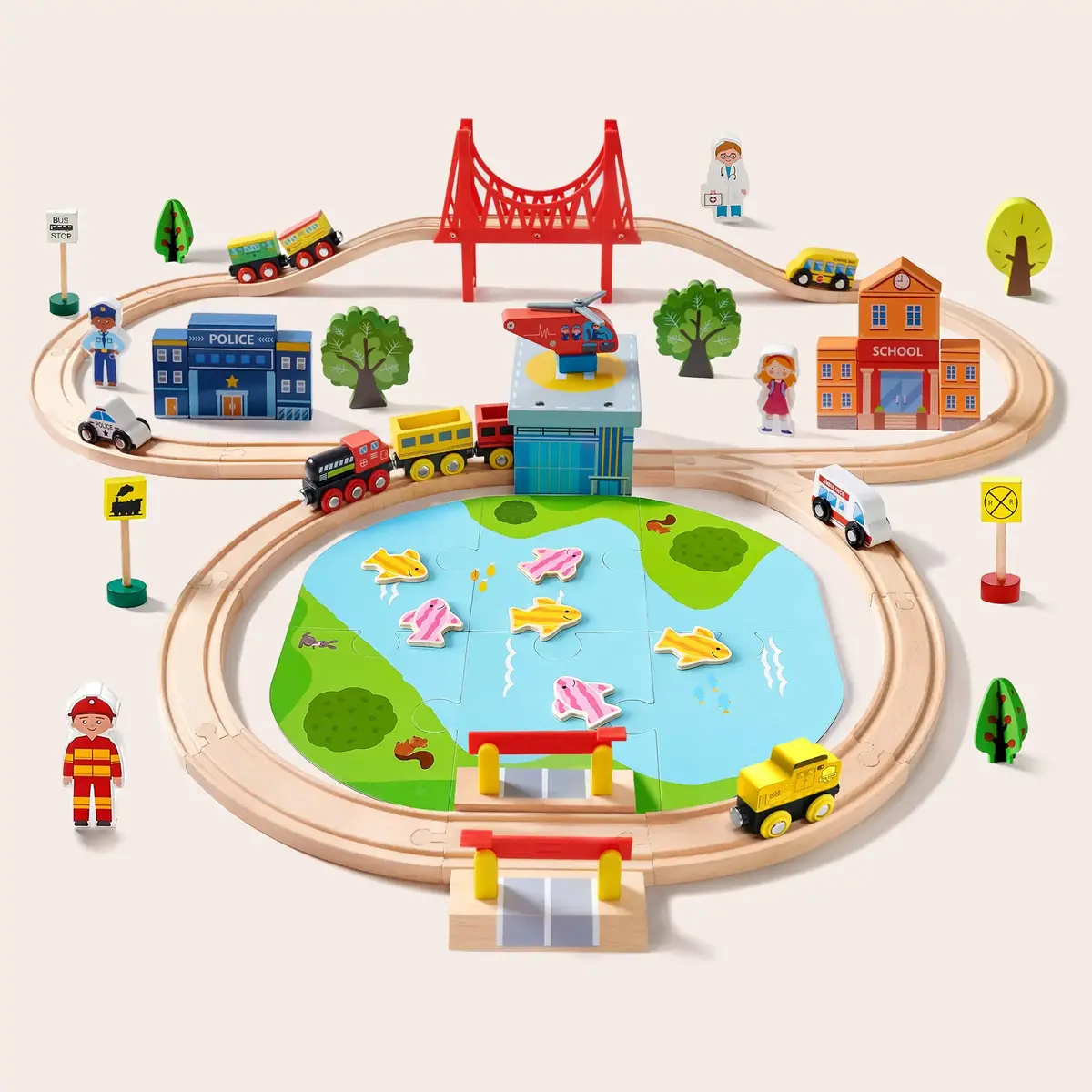 Tiny Land® Wooden Train Set 110 Pcs 1