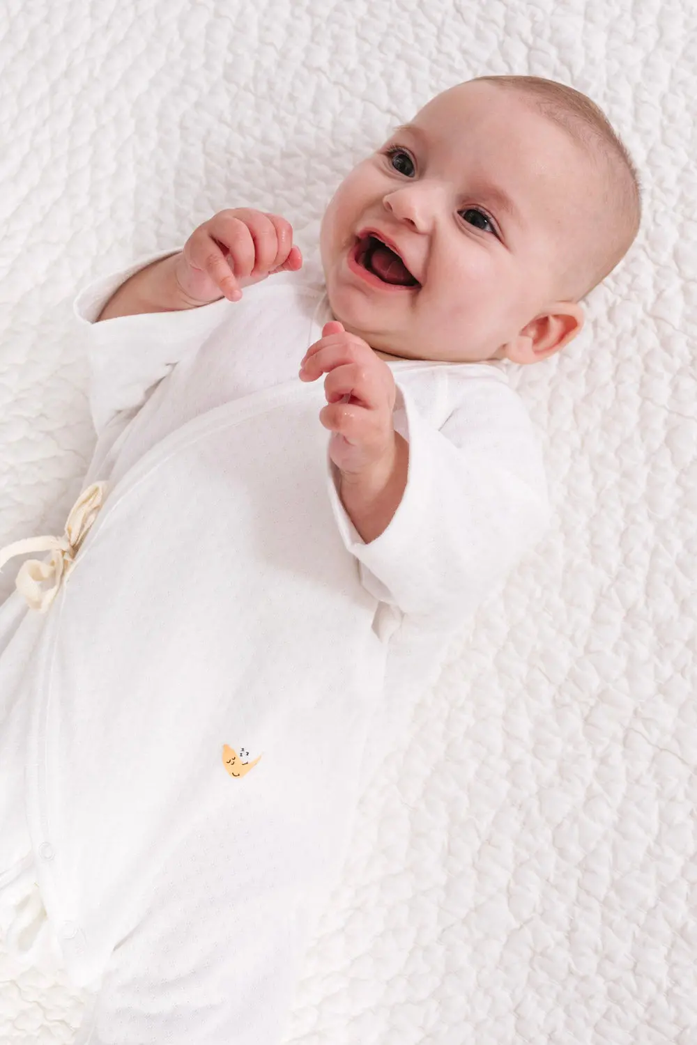 Dodo Banana White Pointelle Baby Kimono Onesie 1